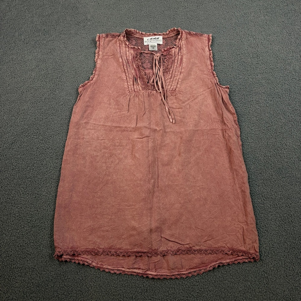 Back In The Saddle Top Womens Small Pink Sleeveless Pintuck Lace Boho 8873